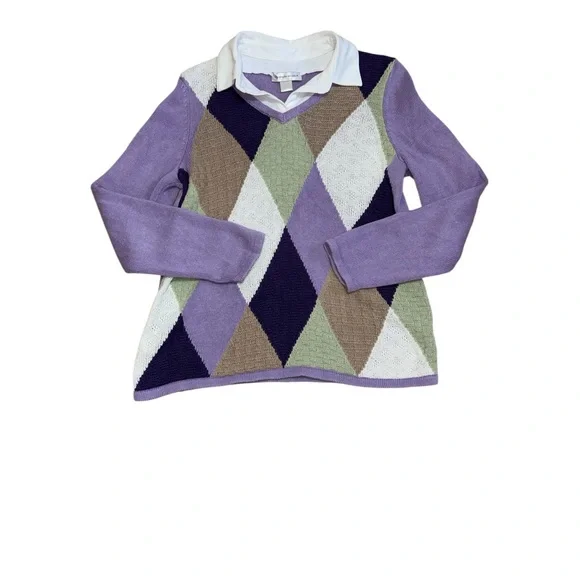 Christopher & Banks Argyle Sweater with White Collar Size Medium Vintage - Picture 1 of 5